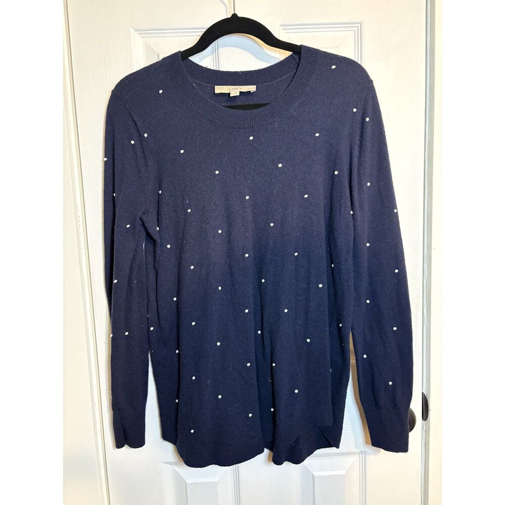 LOFT Navy Polka Dot Sweater Women’s Long Sleeve Knit Pullover (m)